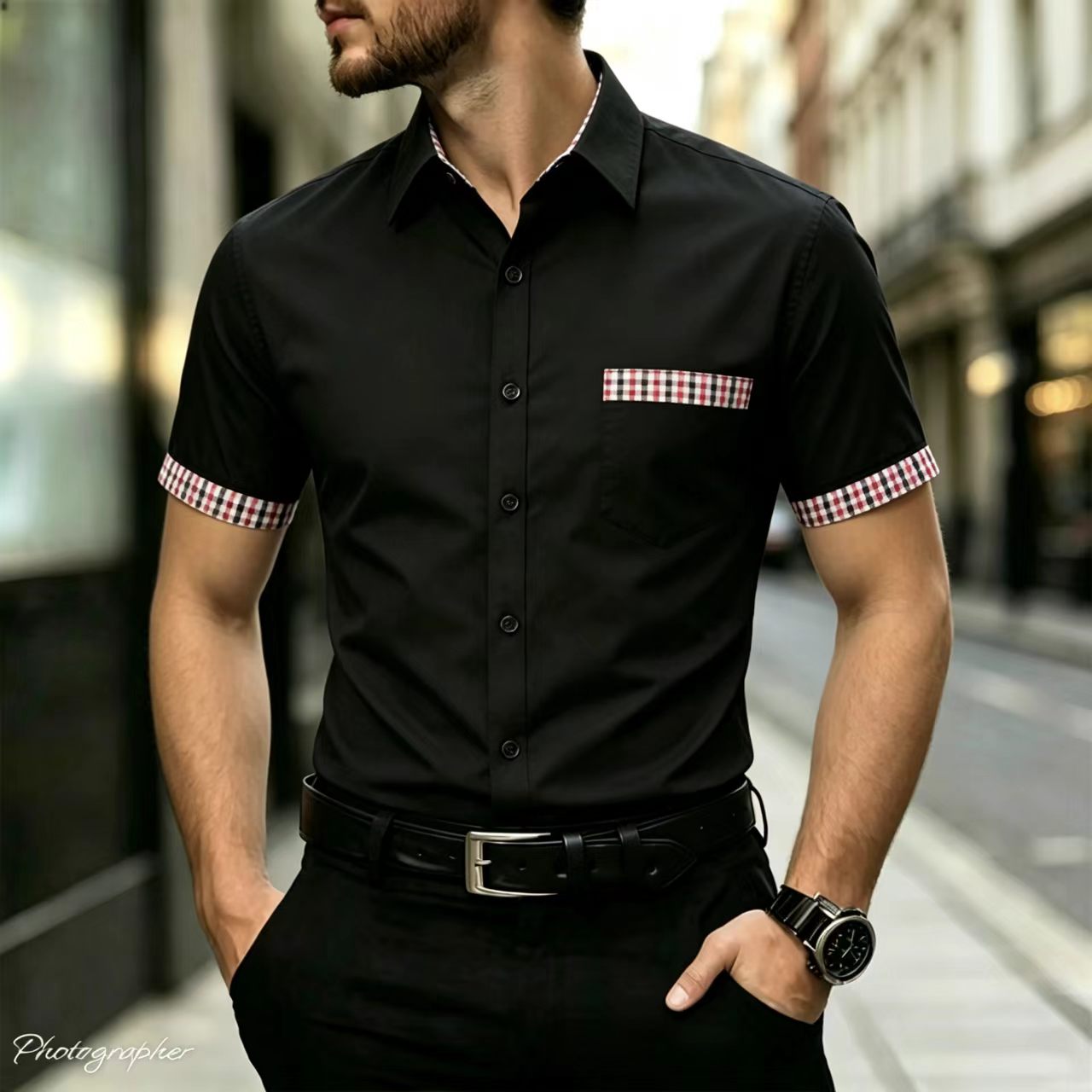 Men Formal Office Wear Shirts - Camicia da uomo a maniche corte