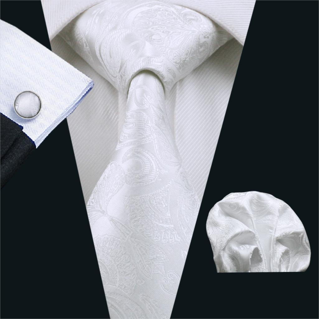 Cufflinks Silver Set - FA-393 Cravatta da uomo Bianca Paisley