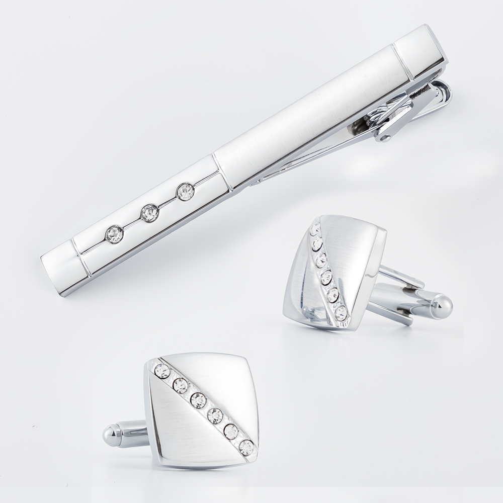 Cufflinks Silver Set - Gemelli e fermacravatta da uomo alla