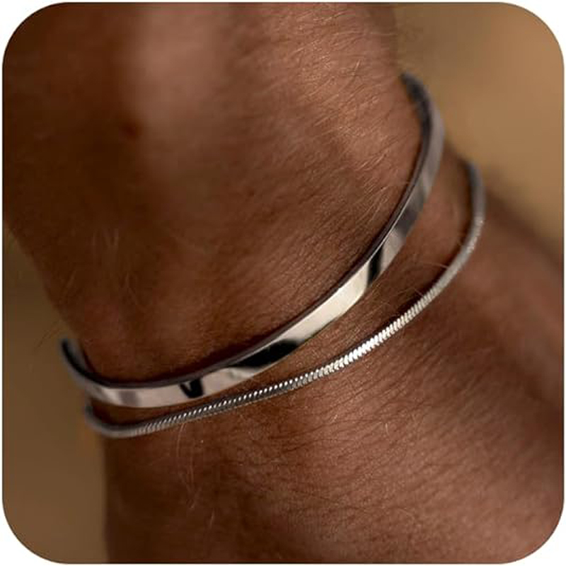Cufflinks Silver Set - Braccialetti impilabili da uomo, set di