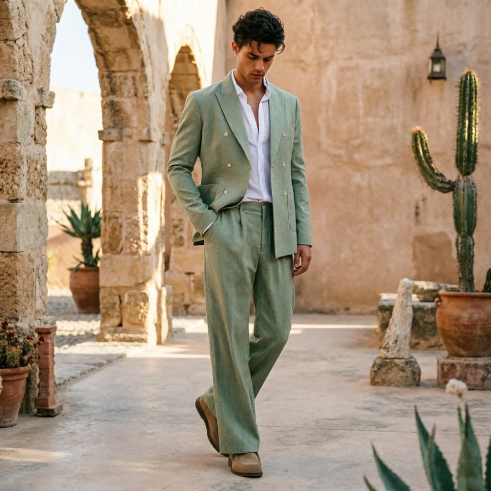 Men Formal Wear Wedding Guest - Completo da Uomo in Lino Verde