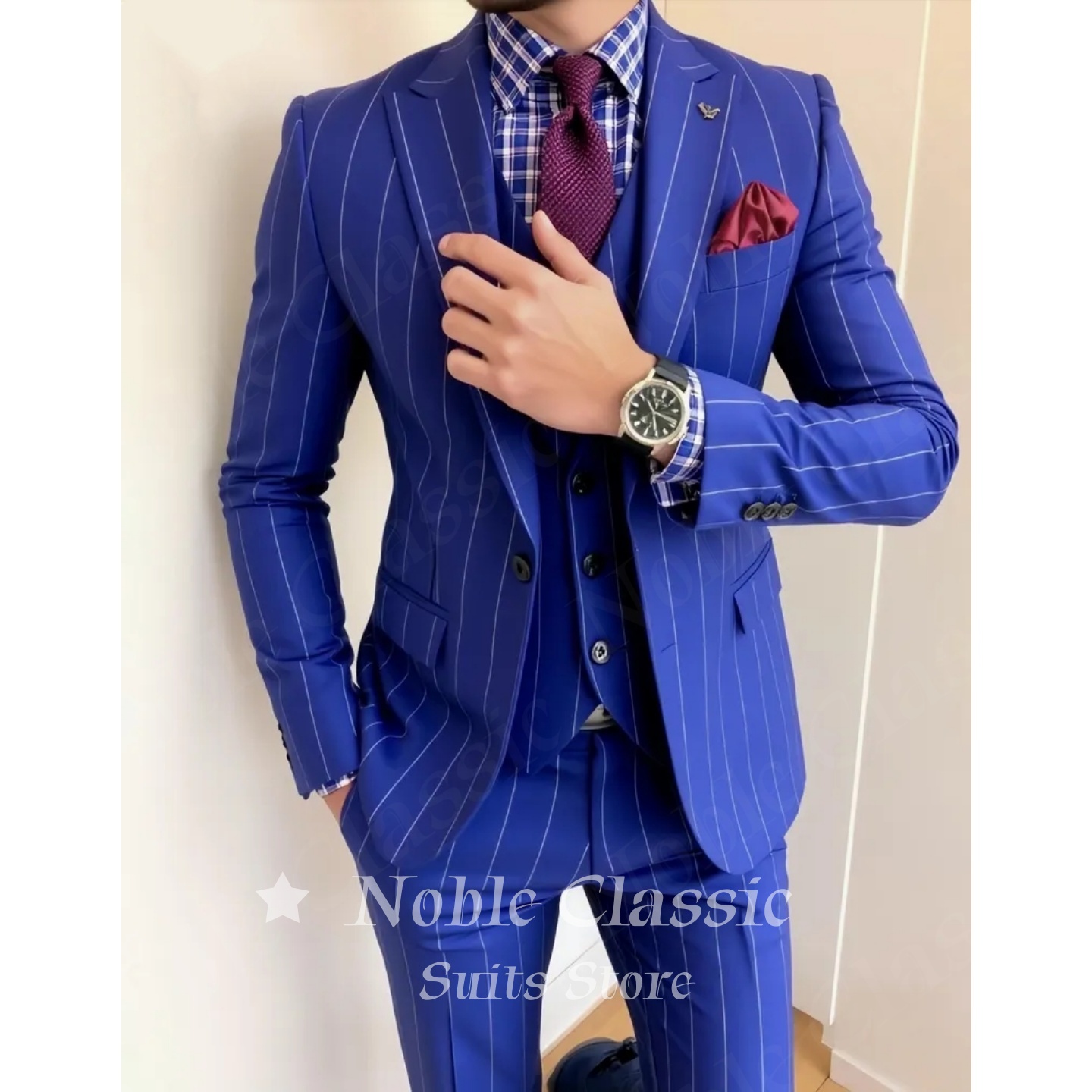 Completo da Uomo Blu a Righe a - Men Formal Wear Wedding Guest recensione e prezzo