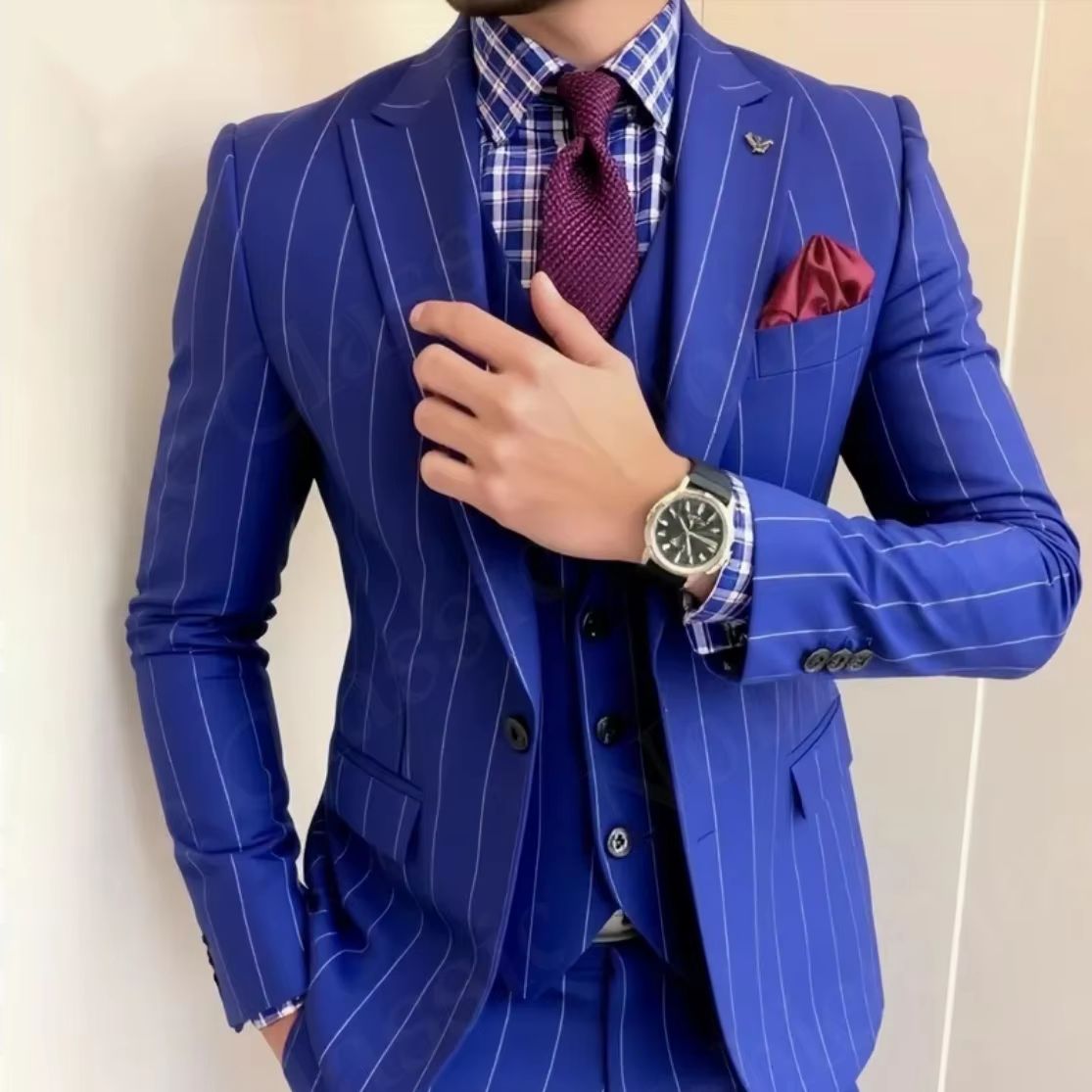 Completo da Uomo Blu a Righe a - Men Formal Wear Wedding Guest recensione e prezzo
