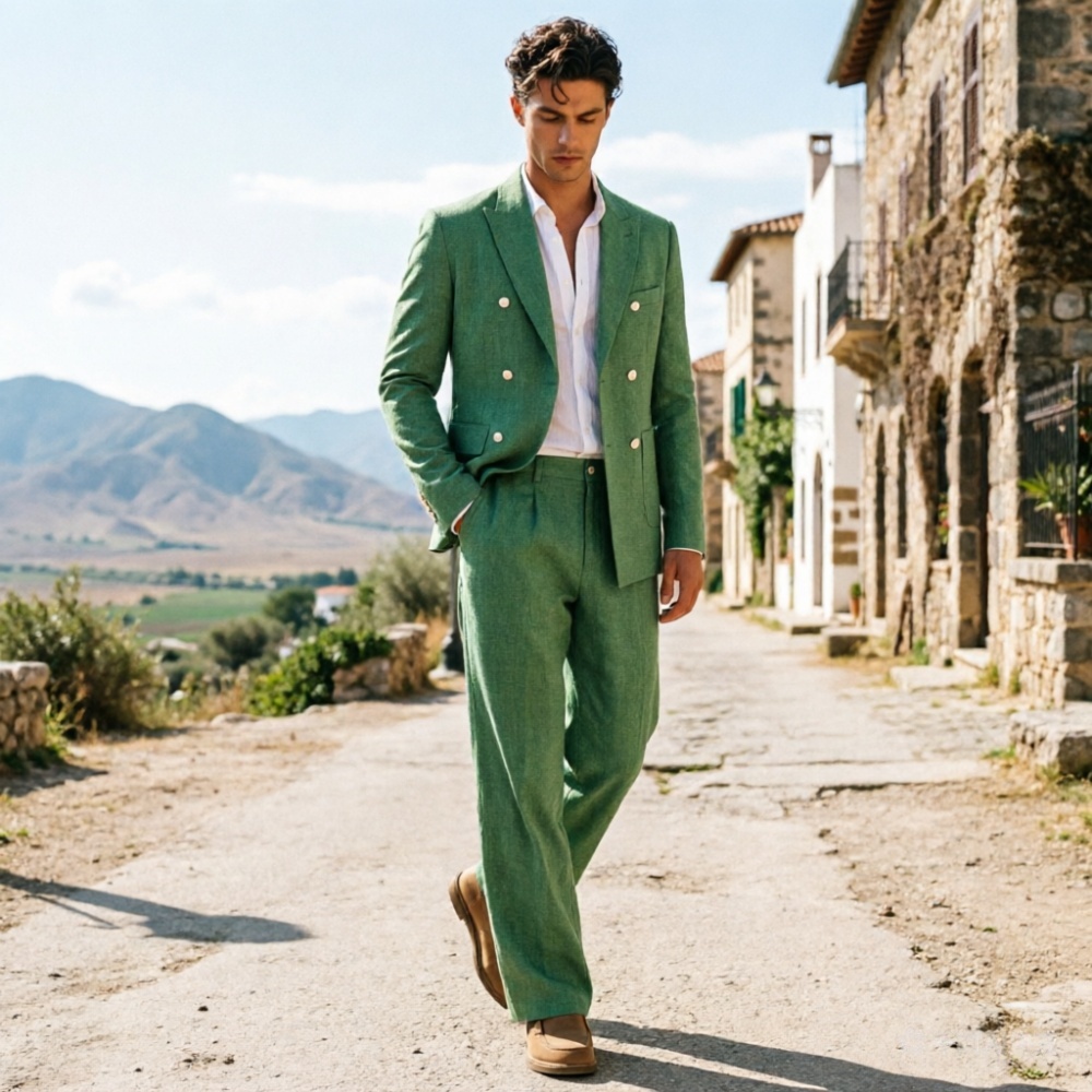 Completo da Uomo in Lino Verde - Men Formal Wear Wedding Guest recensione e prezzo